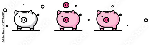 Cute piggy bank icon set for finance and savings concepts.