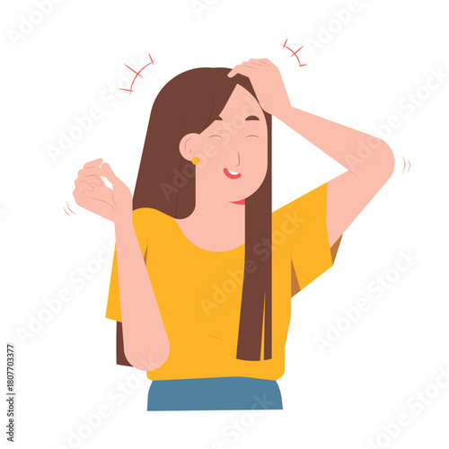 Woman laughing hard out loud with hand on head, expressing joy and amusement concept illustration