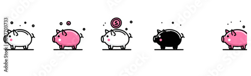 A collection of piggy bank icons in various styles for financial concepts.