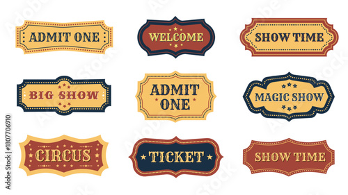 set vector of vintage labels. Vintage circus ticket set. circus, magic show, and big show labels. Retro vector design for events, shows, and carnival posters. Christmas	
