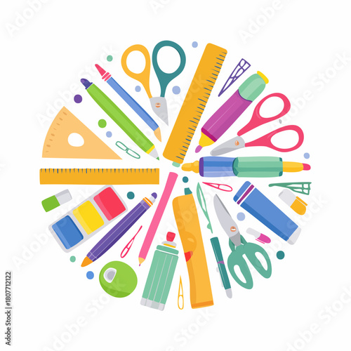 Minimalist School Supplies Vector Art