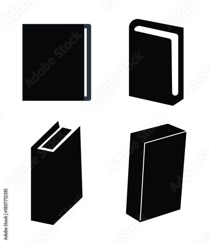 Four black book icon set collection