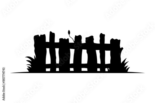 Old fence icon. Fencing. Black silhouette. Front and side view. Vector simple flat graphic illustration. Isolated object on white background.