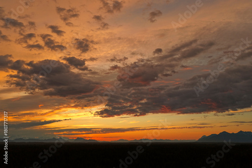 Beautiful sunset aerial near Gustavus Alaska