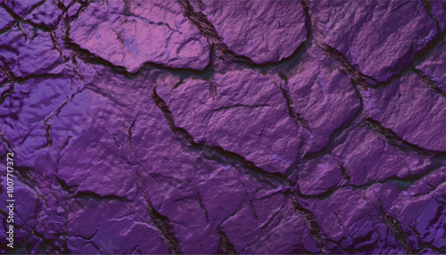 A highly detailed purple cracked rock texture with deep fissures and rough stone surfaces. The abstract pattern highlights rugged natural structure and vibrant lighting, ideal for backgrounds.