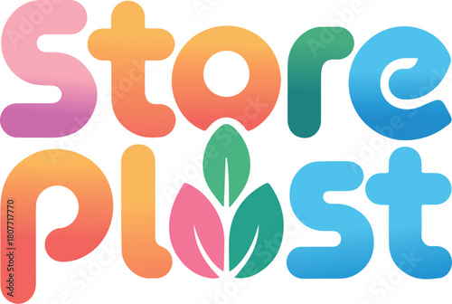 store plast logo with eco-friendly leaf motif  Vector