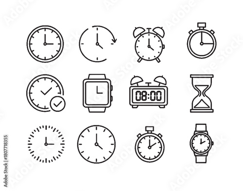 Collection of Time and Clock Line Icons