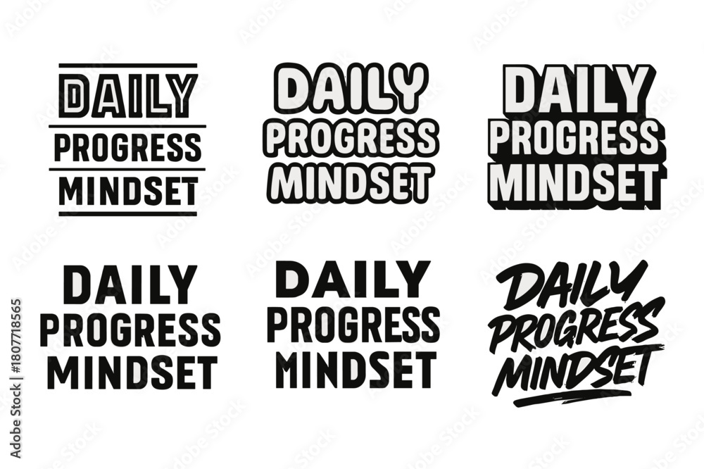 Fototapeta premium Creative Lettering Grid. Daily progress mindset. Set lettering. harmonious lettering variations of the same emblematic concept, each with different artistic