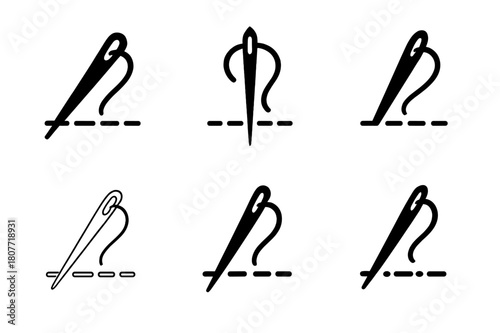 Tailoring Seam Logos. Tailoring seam. Set Logo of Tailoring seam: straight stitch guide line. harmonious logo variations of the same emblematic concept, each