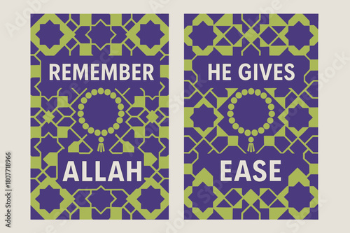 Remembrance and Ease Banners. Remembrance & Ease. Two vertical A6 banners with safe margins, centered composition, no elements touching edges, geometric, royal