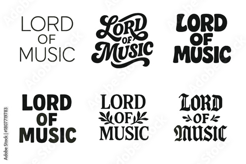 Harmonious Lettering Variations. Lord of Music. Set lettering. harmonious lettering variations of the same emblematic concept (Modern minimal