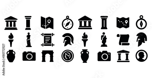 Ancient greek icons: architecture, artifacts, and symbols collection