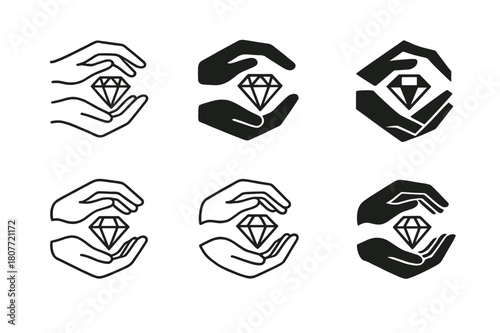 Artisan Logo Variations. Artisan craftsmanship. Set Logo of Artisan craftsmanship: jeweler?s hands shaping gem. harmonious logo variations of the