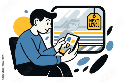 Cozy Train Gaming. Playing a mobile game on the go ? Cozy train window. Reflections and parallel tracks become abstract stripes as the player focuses. A soft