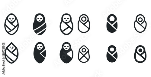 Set of baby icons in various styles and designs on a white background
