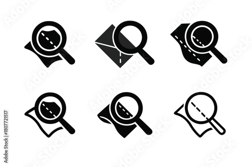 Textile Quality Control Logos. Textile quality control. Set Logo of Textile quality control: magnifier over seam. harmonious logo variations of the same