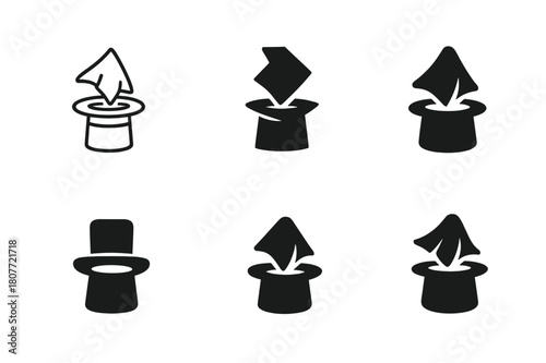 Stage Illusions Logos. Stage illusions. Set Logo of Stage illusions: Silk handkerchief vanish. Icon set. harmonious logo variations of the same emblematic