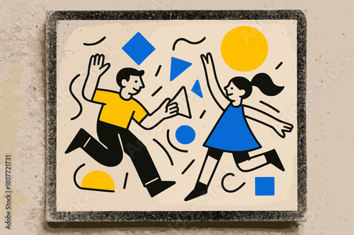 Dusty Geometric Memories. Dusty Photograph. Photograph partially covered in dust with floating abstract geometric shapes, capturing a sense of history and