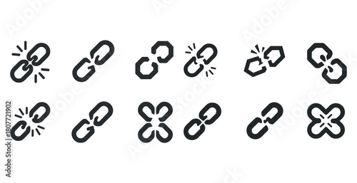 Collection of broken chain link icons representing connection and disconnection concepts