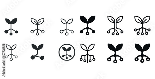 Set of minimalist plant icons symbolizing growth and connectivity