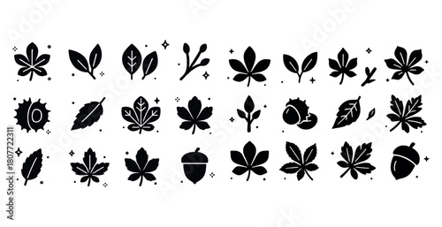 Collection of autumn leaf and acorn silhouettes