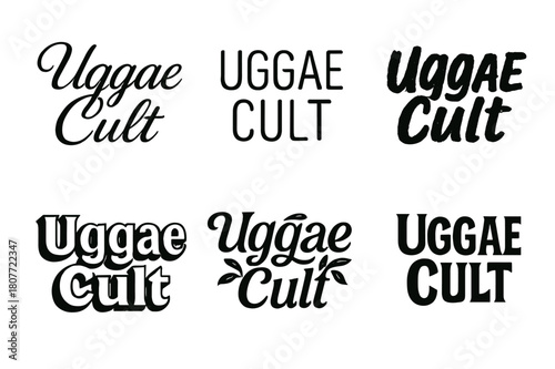 Uggae Lettering Variations. Uggae Cult. Set lettering. harmonious lettering variations of the same emblematic concept, each with different artistic