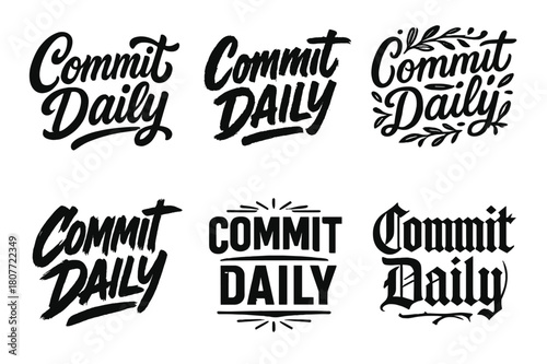 Creative Lettering Variations. Commit daily. Set lettering. harmonious lettering variations of the same emblematic concept, each with different artistic