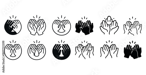 Prayer icons set: diverse monochrome hand illustrations