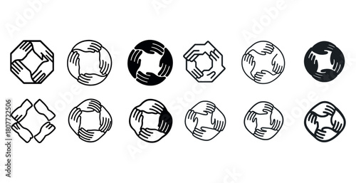 Diverse hand circle icons representing unity and cooperation