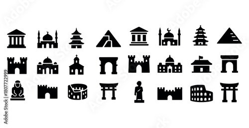 Silhouette icons of global landmarks and structures
