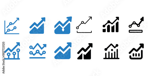 Set of graph icons showcasing rising data trends and growth visualization
