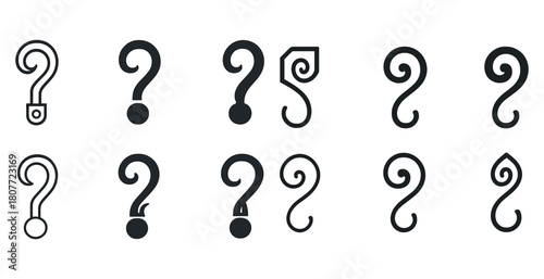 Set of ten unique question mark designs in black and white
