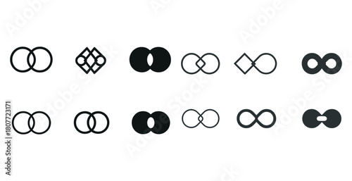 Minimalist geometric symbol collection: infinity and overlapping circles