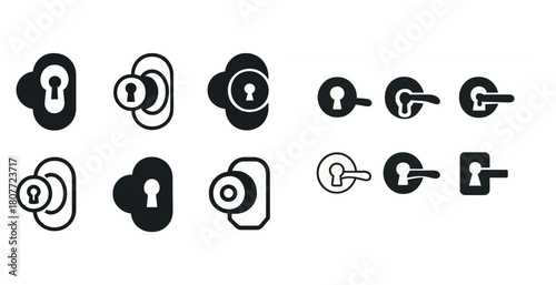 Set of various black and white keyhole icons for security and access design