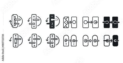 Simple door lock icons in various styles and orientations