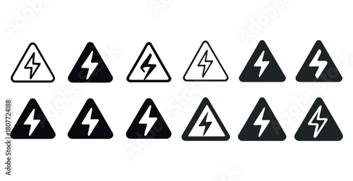 Electric warning signs: black and white triangle icons with lightning bolt symbols