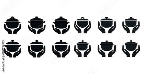 Seamless pattern of hands holding jars icons in black and white
