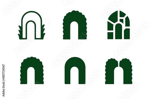 Secret Path Logos. Secret Path. Set Logo of Secret Path: hidden gate in hedgerow. harmonious logo variations of the same emblematic concept, each