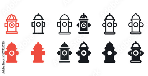 Red and black fire hydrant icons set for urban safety design