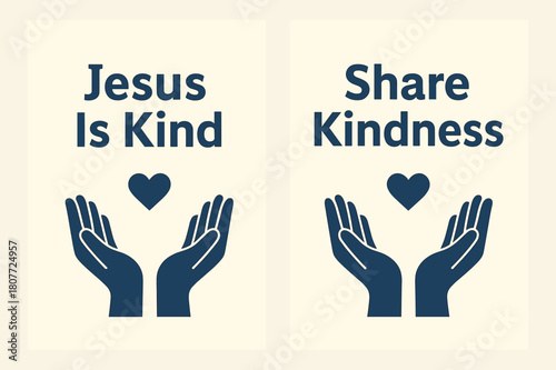 Kindness Banners Design. Kindness of Jesus. Two vertical A6 banners with safe margins, centered composition, no elements touching edges, flat vector design,