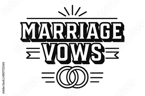 Geometric Wedding Vows. Marriage Vows ? bold block geometric lettering; thick uppercase with geometric serifs, heavy outer outline, strong cast shadow; stacked