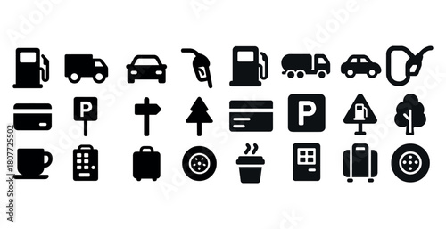 Transportation and service station icons collection