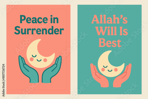 Kawaii Peace Banners. Submission. Two vertical A6 banners with safe margins, centered composition, no elements touching edges, kawaii, coral and teal, smiling