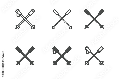 Ski Pole Logo Variations. Pole. Set Logo of Pole: Crossed ski poles. Icon set. harmonious logo variations of the same emblematic concept, each with different