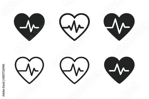 Heart Rate Logo Varieties. Heart rate monitoring. Set Logo of Heart rate monitoring: pulse waveform within heart. harmonious logo variations of the same