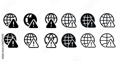 Global connectivity warning symbols in monochrome icon set