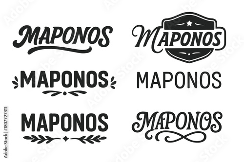 Maponos Lettering Variations. Maponos God. Set lettering. harmonious lettering variations of the same emblematic concept, each with different