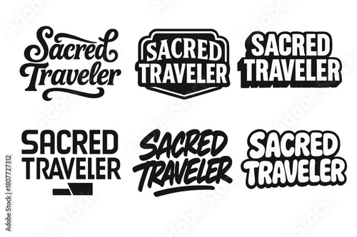 Sacred Traveler Variations. Sacred Traveler. Set lettering. harmonious lettering variations of the same emblematic concept (Whimsical curly type with