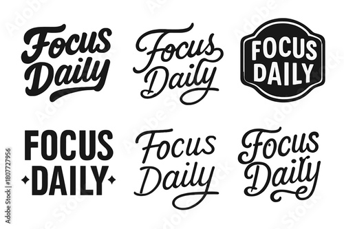 Lettering Art Grid. Focus Daily. Set lettering. harmonious lettering variations of the same emblematic concept, each with different artistic interpretation