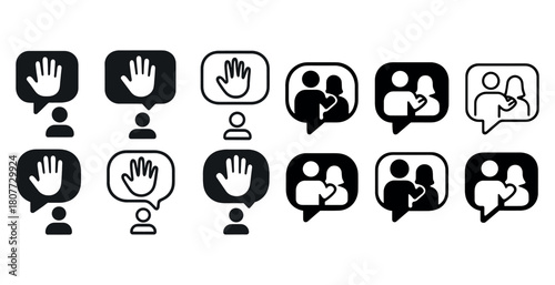 Diverse communication icons with gestures and conversations